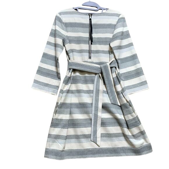 MORGAN CARPER Gray & White Stripe Woven Jacquard Shift Dress w/Pockets Sz SML - Picture 6 of 13